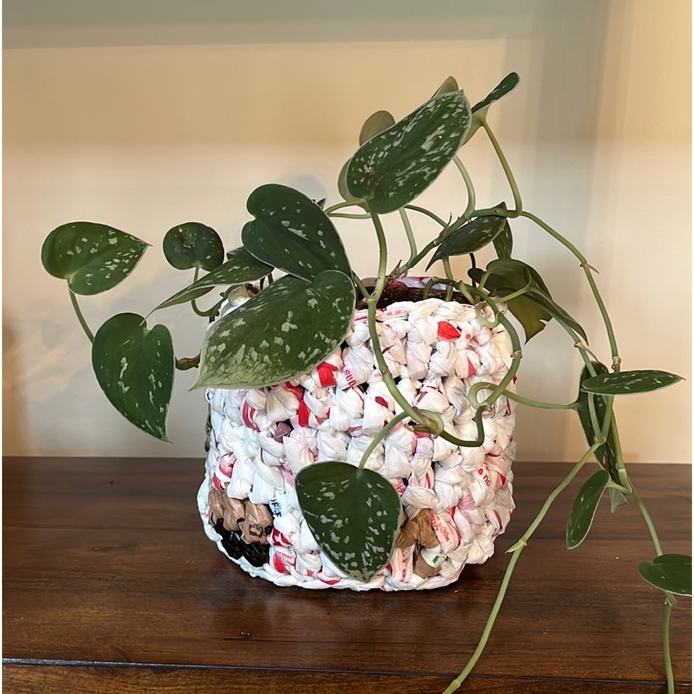 Upcycled Crochet House Plant Cozy Pot Holder - Handmade